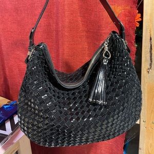 Black patent leather & suede crisscross Cole Haan hobo bag. Like new.